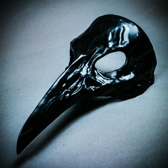 Black Raven Bird Nose Skull Masquerade Mask - Picture 5 of 9